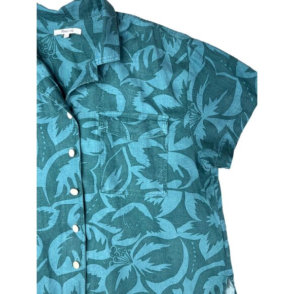 Madewell Womens Linen-Blend Camp Shirt in Tropicale Floral Short Sleeve Shirt L - Picture 13 of 14